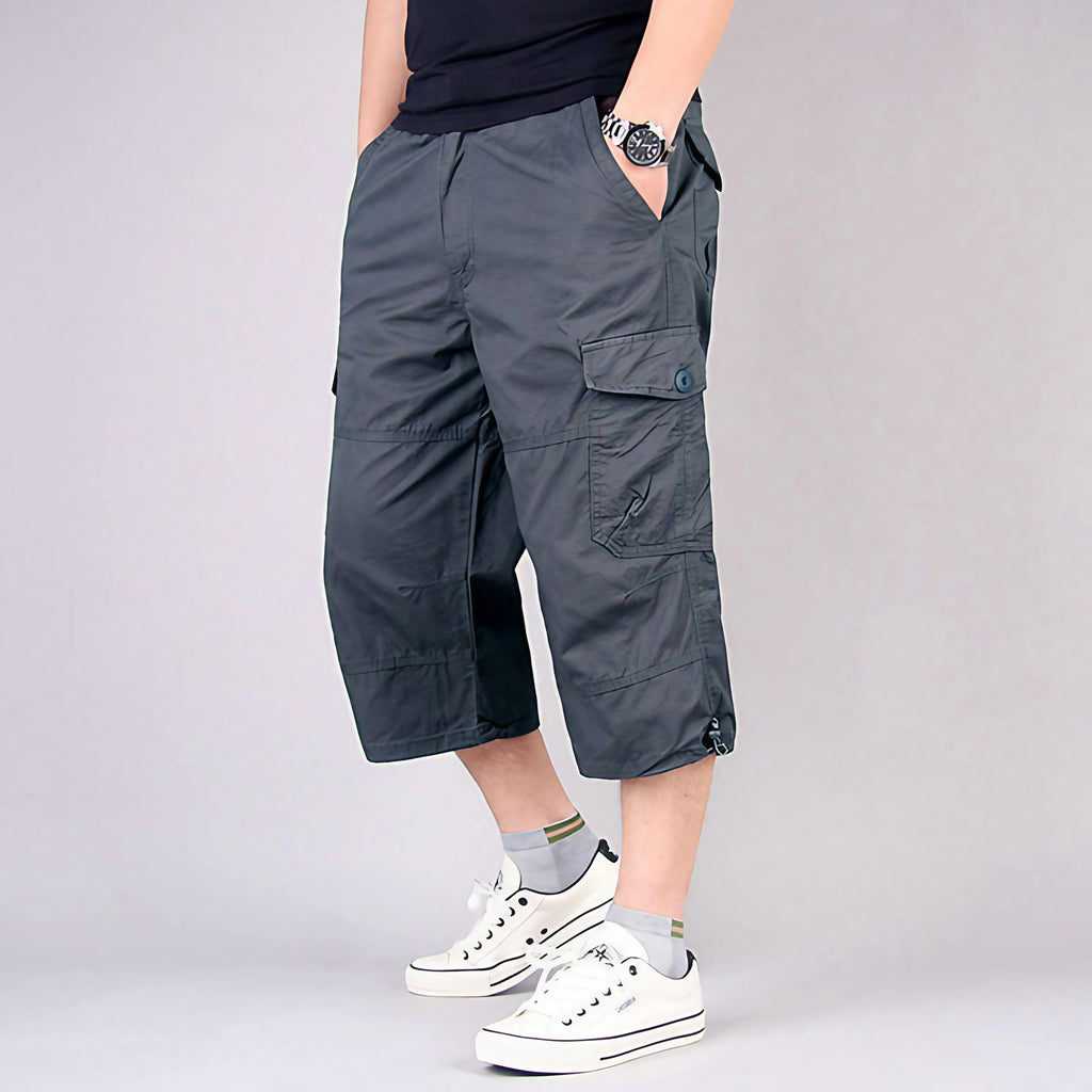 Short cargo homme coupe longue à poches, six coloris, du M au 4XL, gris clair