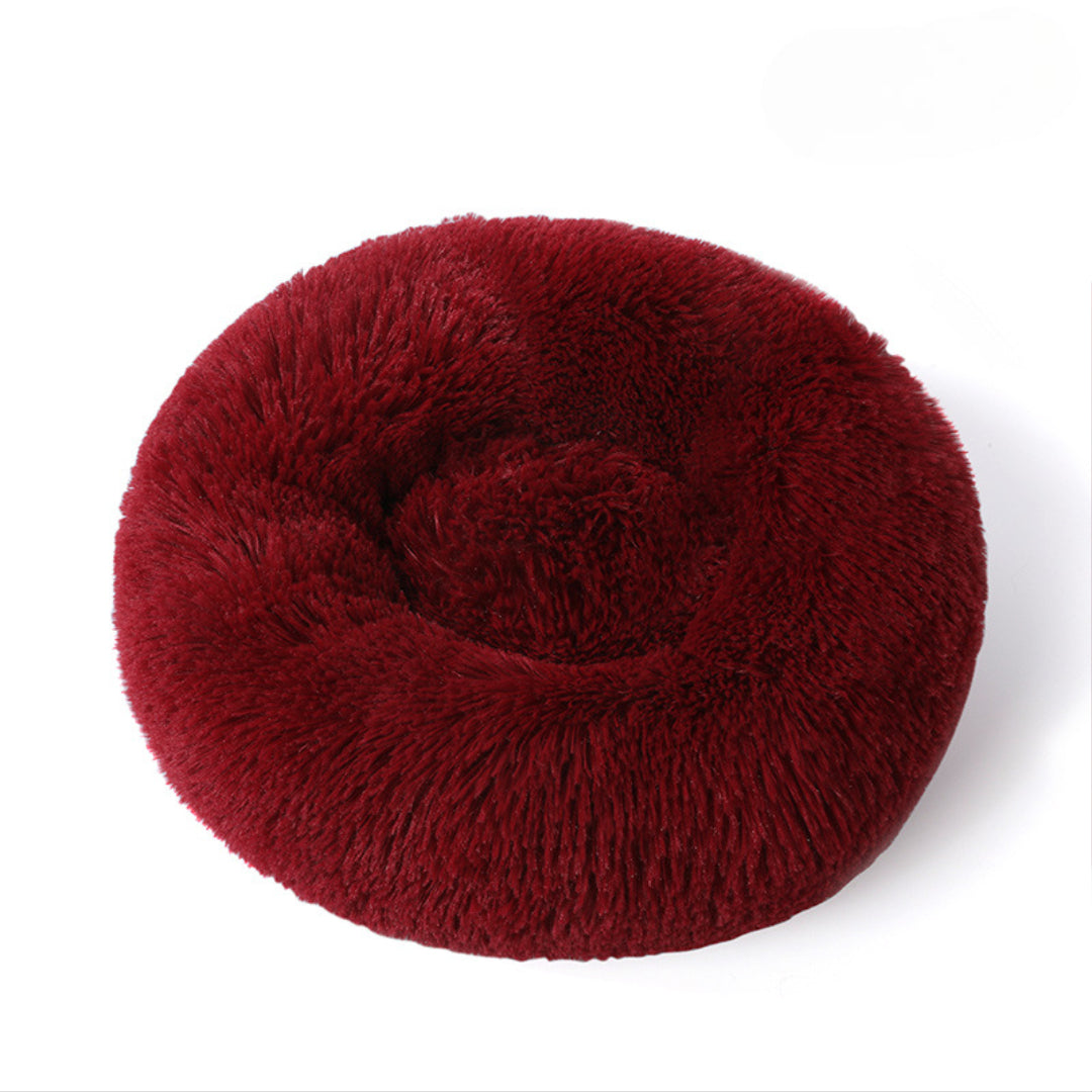 Coussin rond moelleux pour chien, de 40 à 100 cm, bordeaux