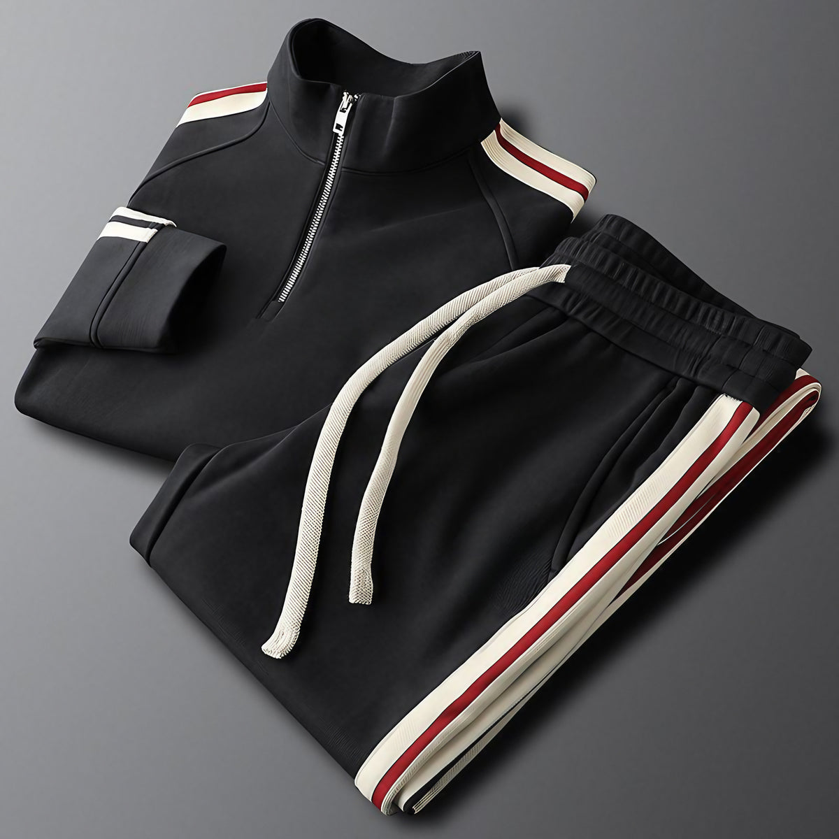 Ensemble jogging femme, haut demi-zip et pantalon à cordon, noir