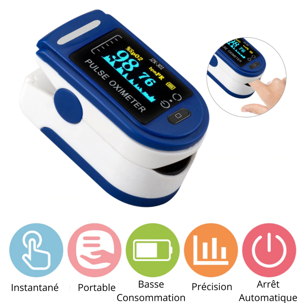 Oxymètre de pouls de doigt à écran LED, format de poche