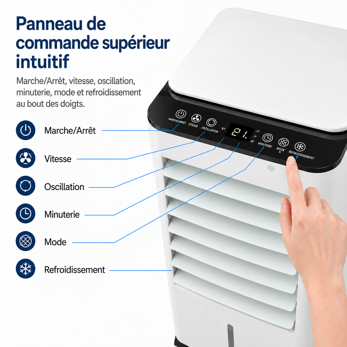 Rafraîchisseur d'air évaporatif à réservoir de 5 litres, 60 W