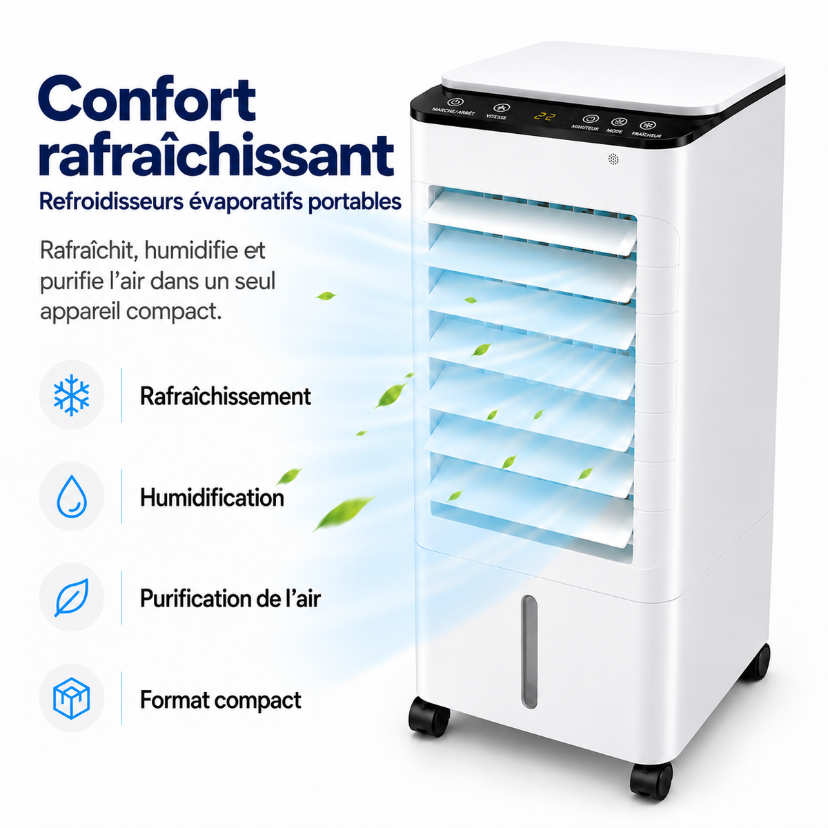 Rafraîchisseur d'air évaporatif à réservoir de 5 litres, 60 W