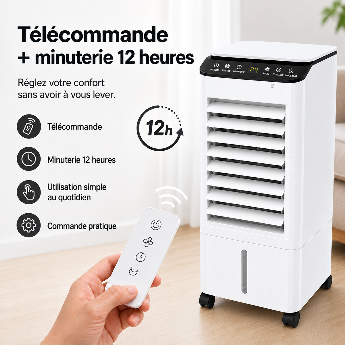 Rafraîchisseur d'air évaporatif à réservoir de 5 litres, 60 W