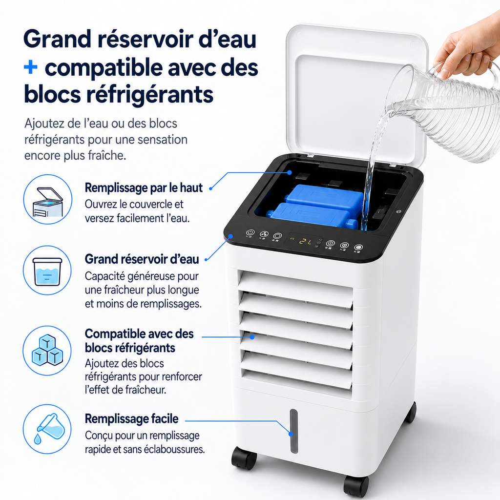 Rafraîchisseur d'air évaporatif à réservoir de 5 litres, 60 W
