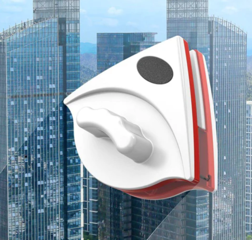 Lave-vitre magnétique double face, réservoir à savon intégré, rouge