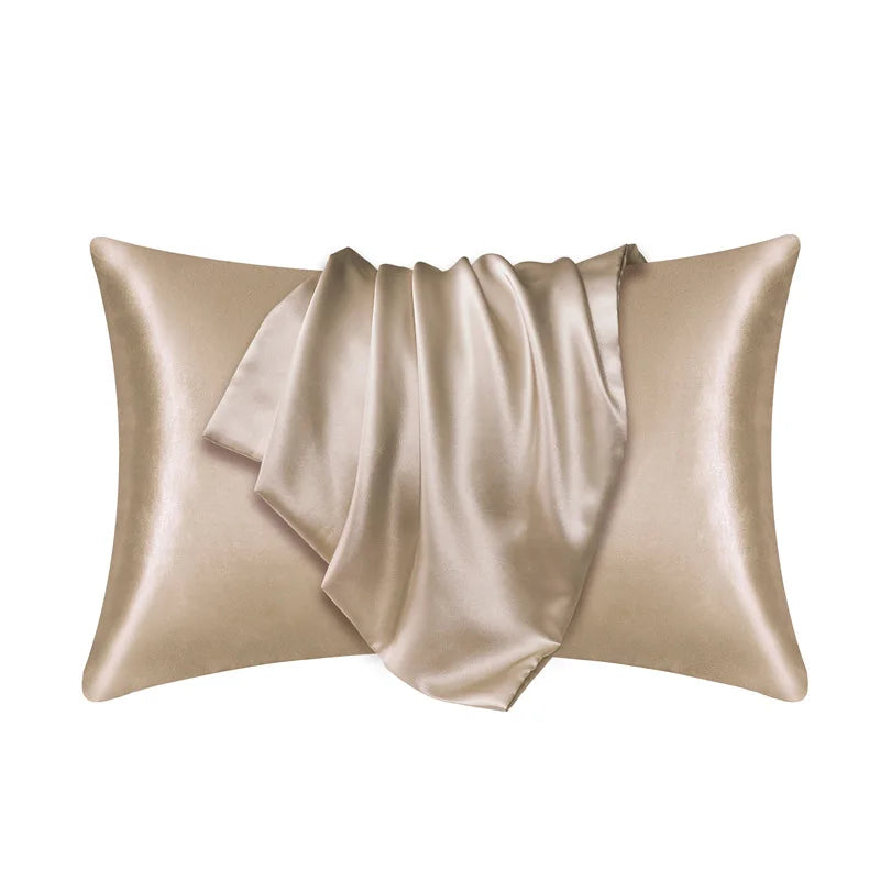 Taie d'oreiller effet soie en polyester satiné, deux formats, rose