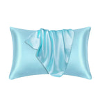 Taie d'oreiller effet soie en polyester satiné, deux formats, bleu ciel