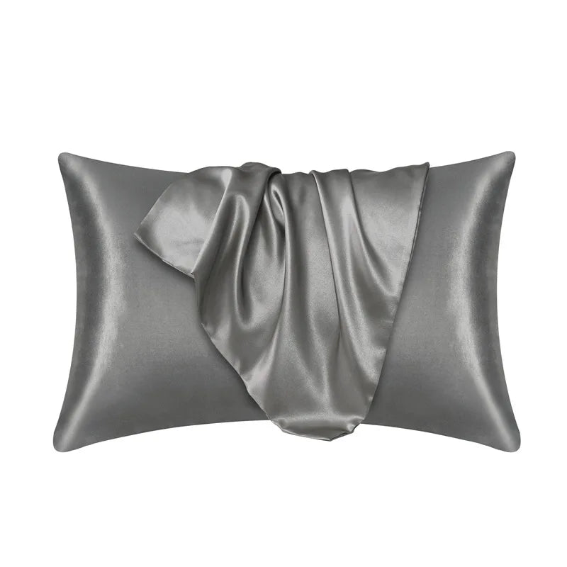 Taie d'oreiller effet soie en polyester satiné, deux formats, gris foncé