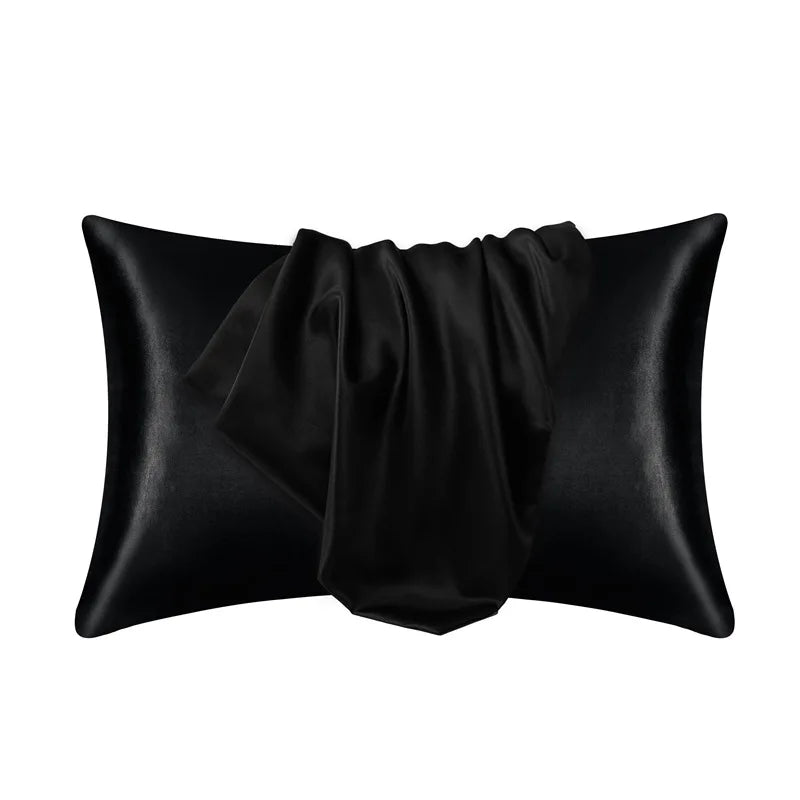 Taie d'oreiller effet soie en polyester satiné, deux formats, noir