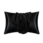 Taie d'oreiller effet soie en polyester satiné, deux formats, noir