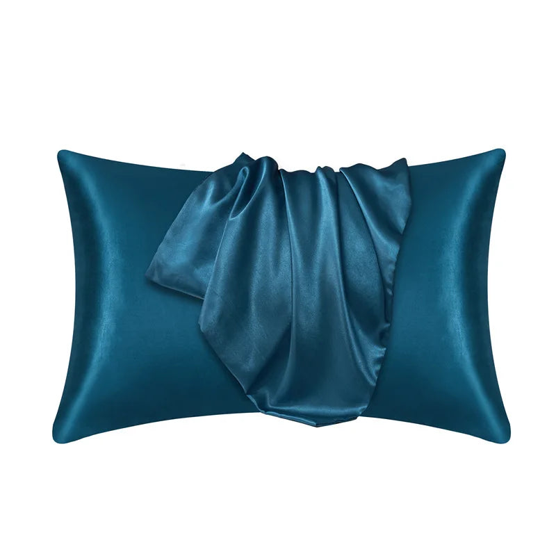 Taie d'oreiller effet soie en polyester satiné, deux formats, bleu foncé