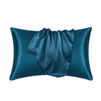 Taie d'oreiller effet soie en polyester satiné, deux formats, bleu foncé
