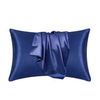 Taie d'oreiller effet soie en polyester satiné, deux formats, bleu marine