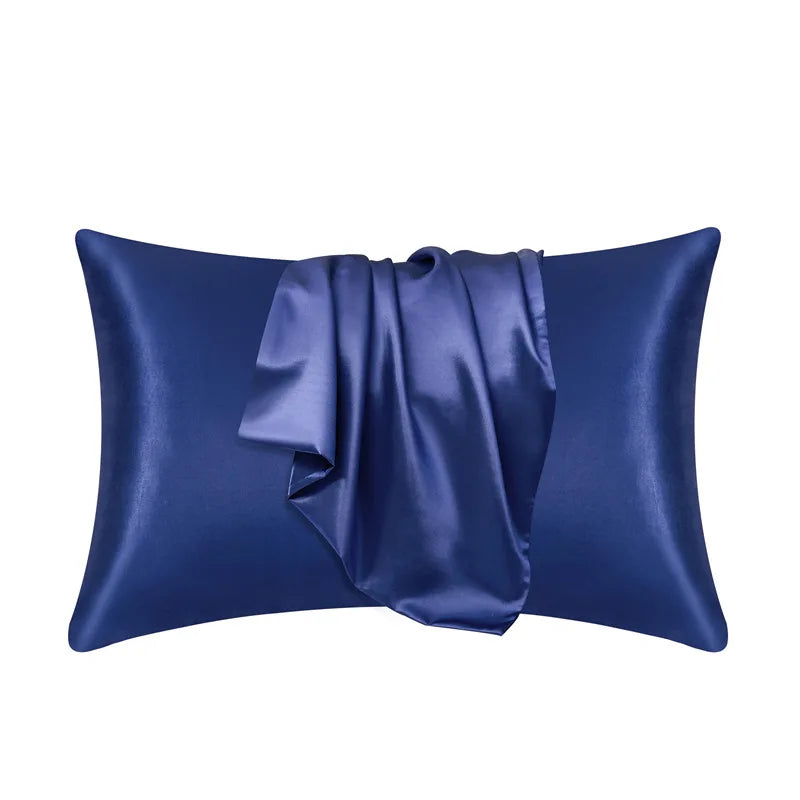 Taie d'oreiller effet soie en polyester satiné, deux formats, bleu marine