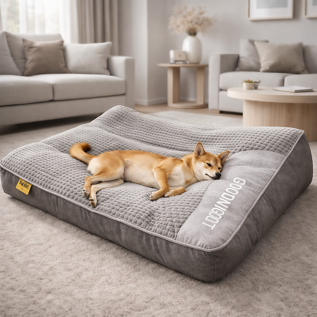Coussin orthopédique pour grand chien avec rebord, housse lavable, gris