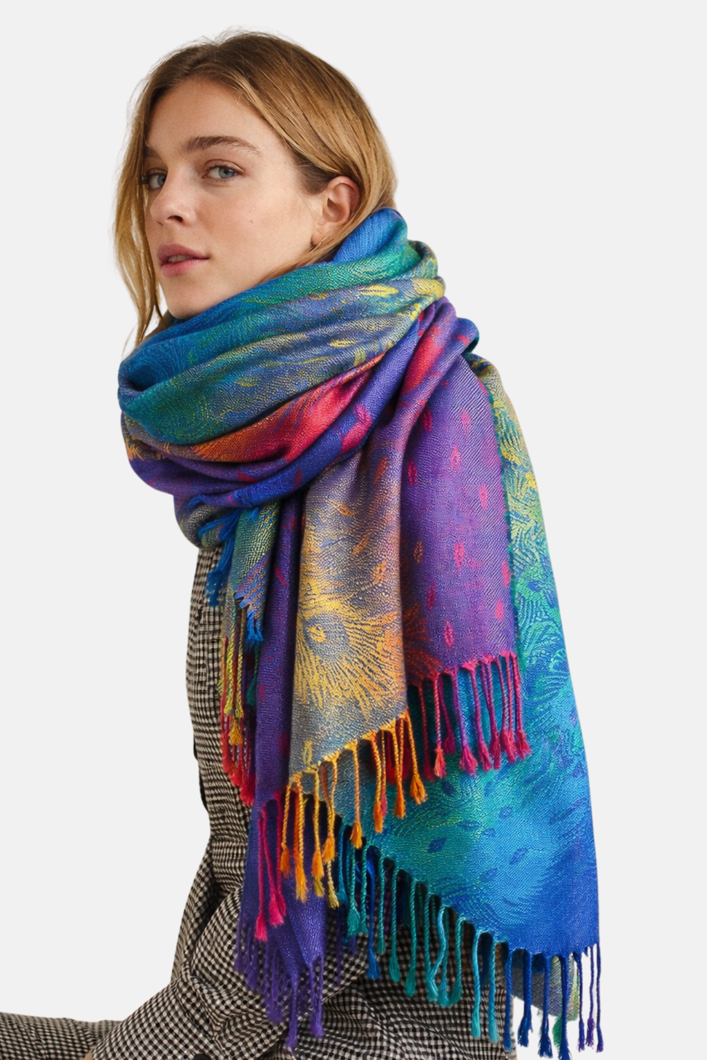 Grande écharpe femme 180 x 70 cm, dorée ou bleue