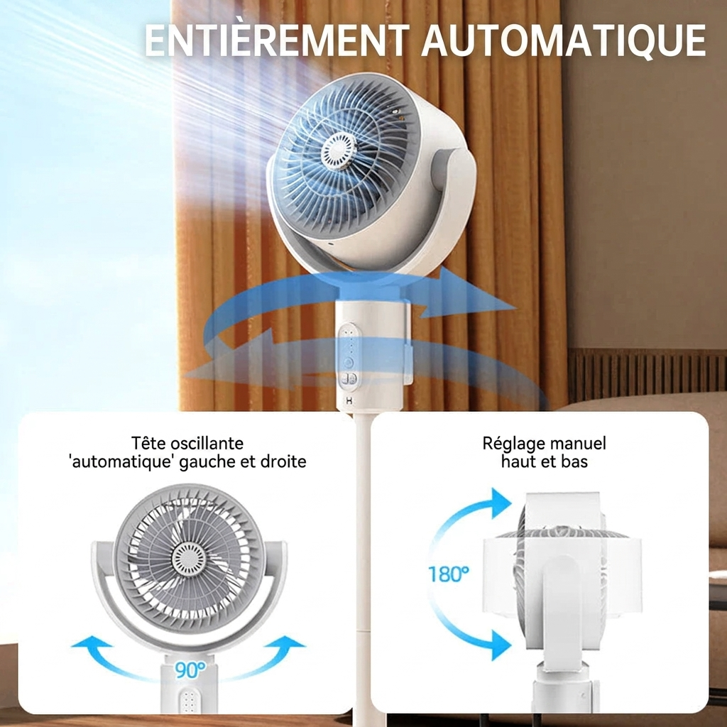 Ventilateur sur pied USB oscillant avec télécommande, 5 vitesses
