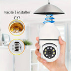 Caméra ampoule WiFi 1080p, rotation 360°, vision de nuit