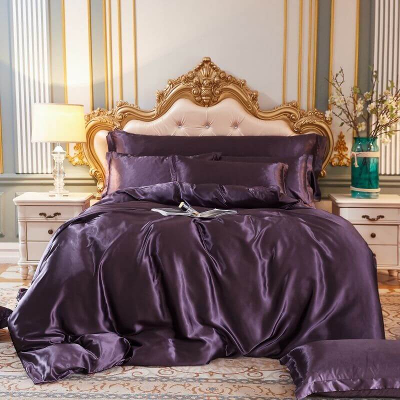 Parure de lit en satin 4 pièces, treize coloris, violet
