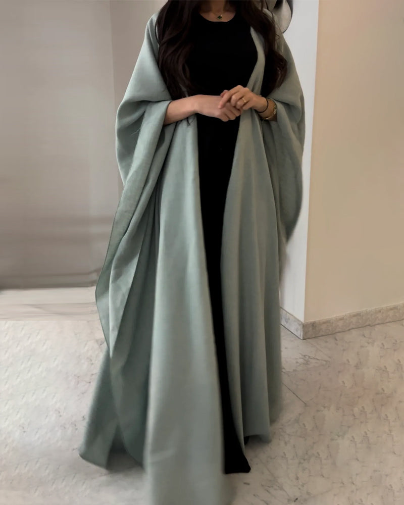 Abaya longue ouverte à manches kimono, vert ou taupe