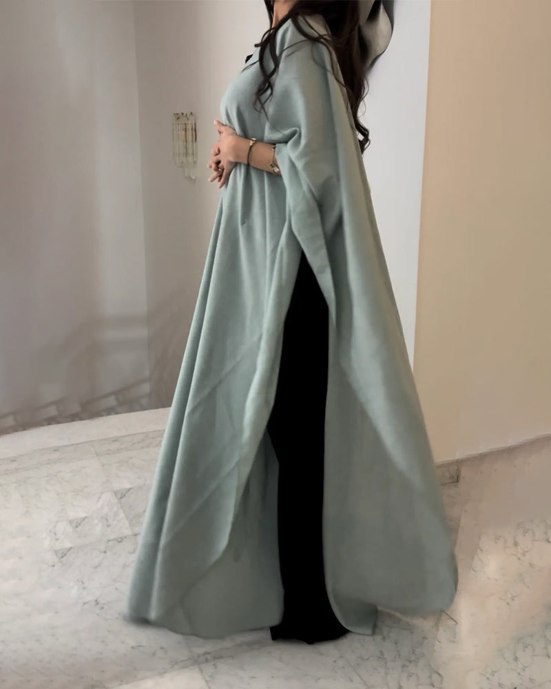 Abaya longue ouverte à manches kimono, vert ou taupe