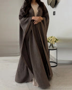 Abaya longue ouverte à manches kimono, vert ou taupe, taupe