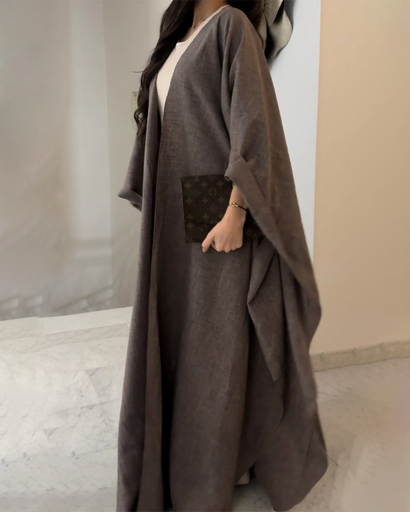Abaya longue ouverte à manches kimono, vert ou taupe
