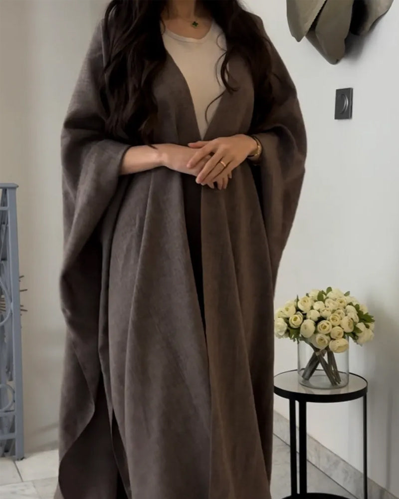 Abaya longue ouverte à manches kimono, vert ou taupe