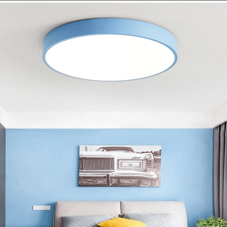 Plafonnier LED rond style scandinave, finition bois en option