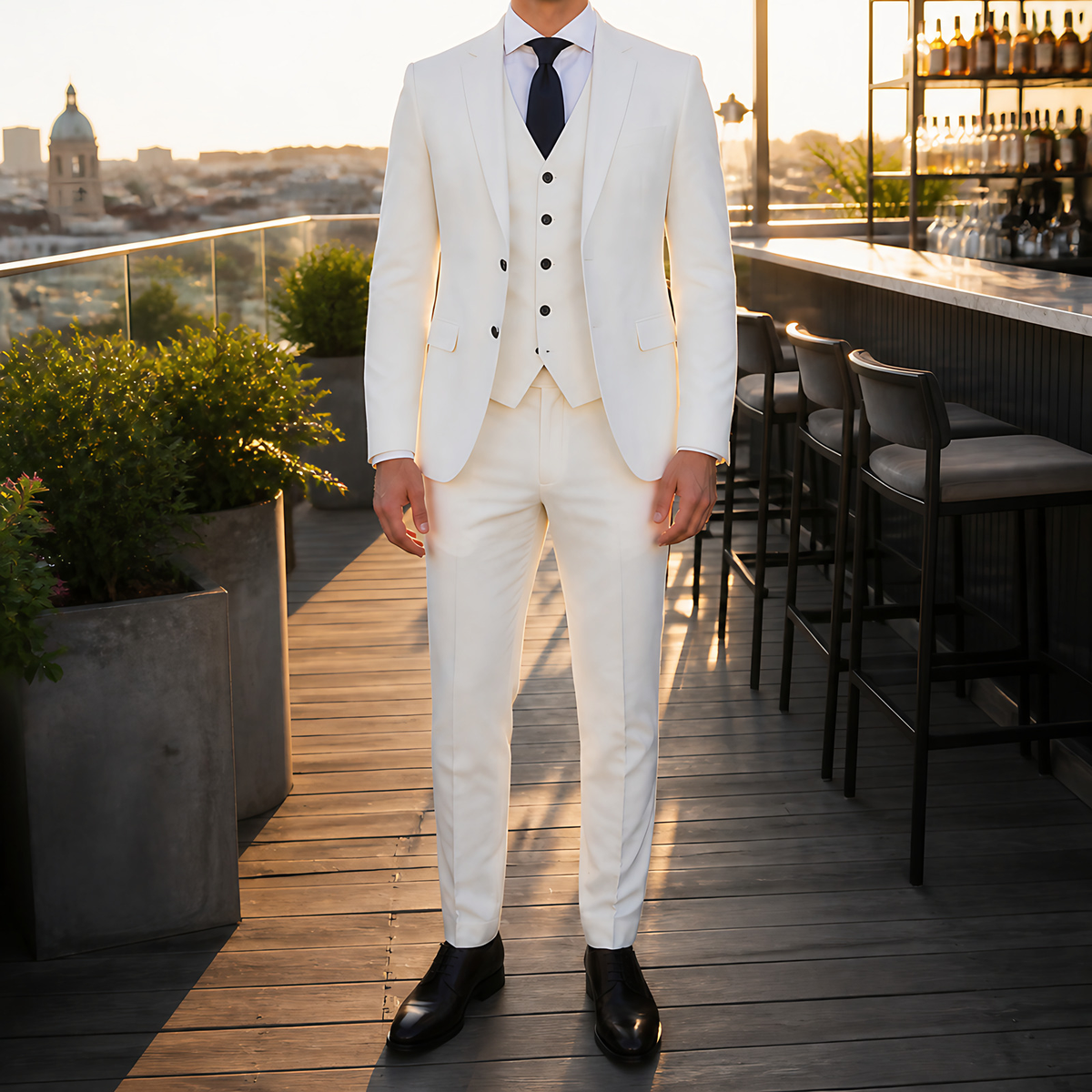 Costume 3 pièces homme coupe ajustée, mariage et cérémonie, blanc
