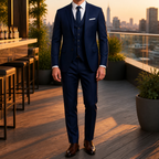 Costume 3 pièces homme coupe ajustée, mariage et cérémonie, bleu marine