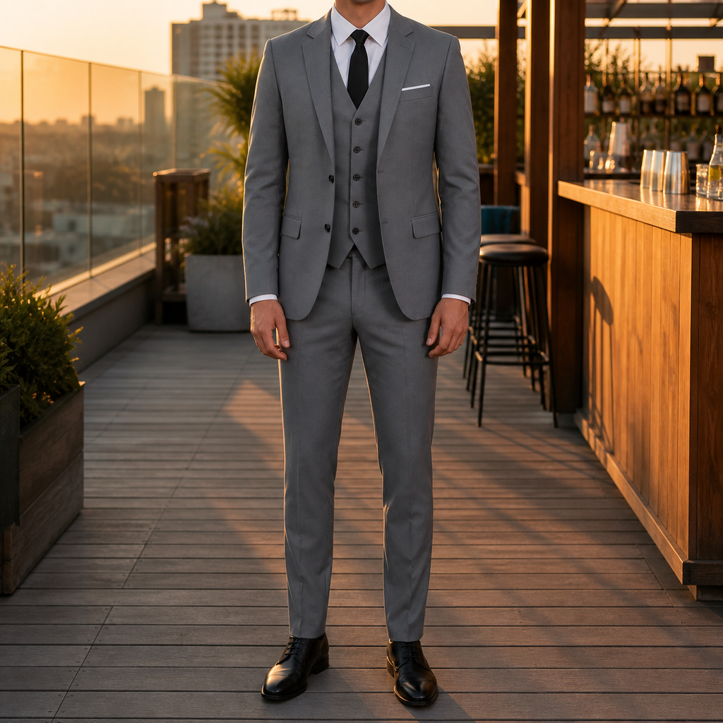 Costume 3 pièces homme coupe ajustée, mariage et cérémonie, gris