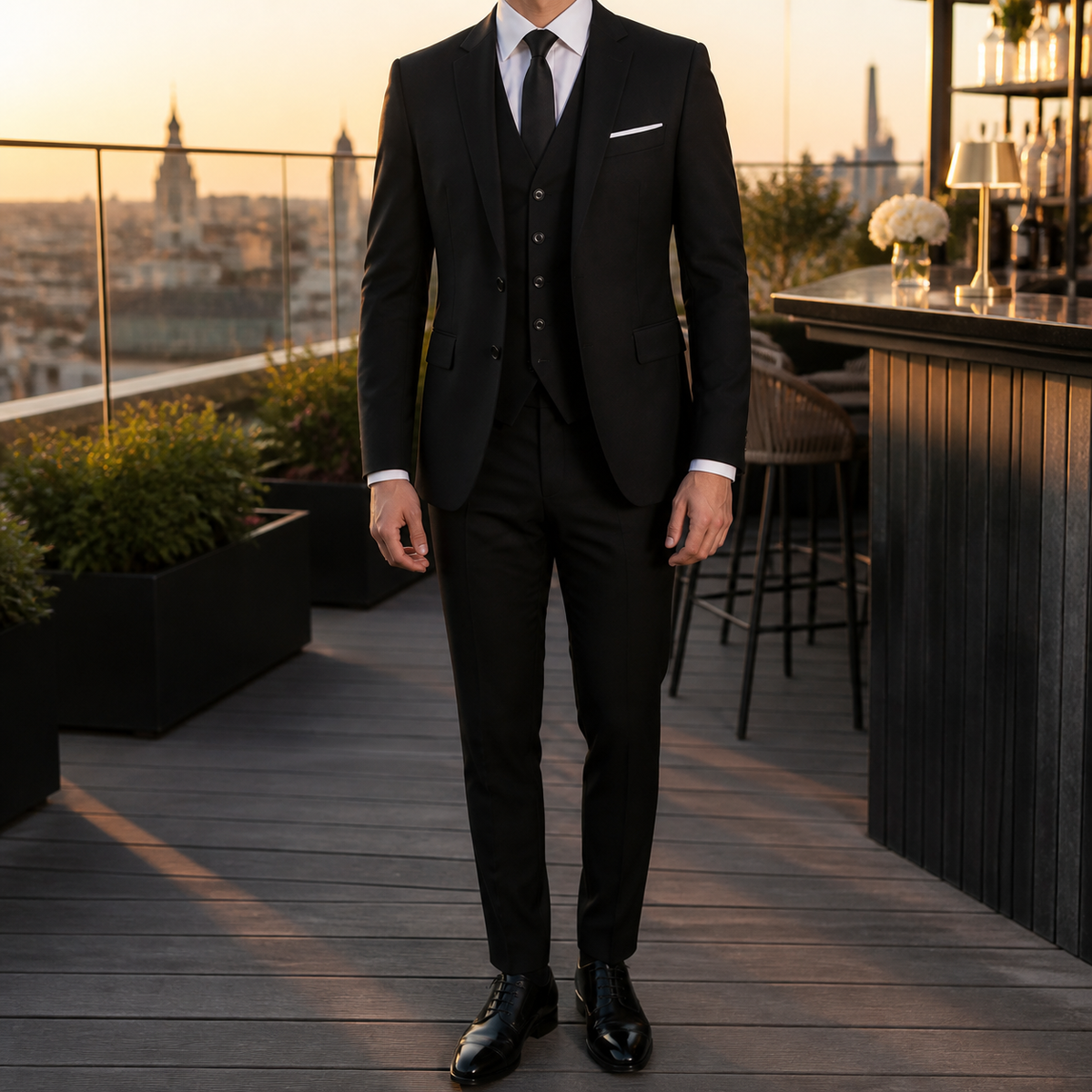 Costume 3 pièces homme coupe ajustée, mariage et cérémonie, noir