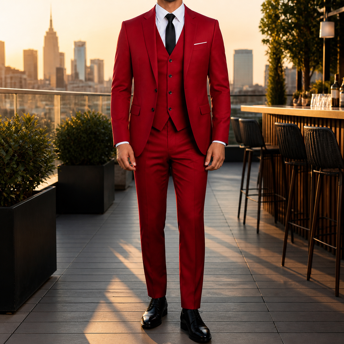 Costume 3 pièces homme coupe ajustée, mariage et cérémonie, rouge