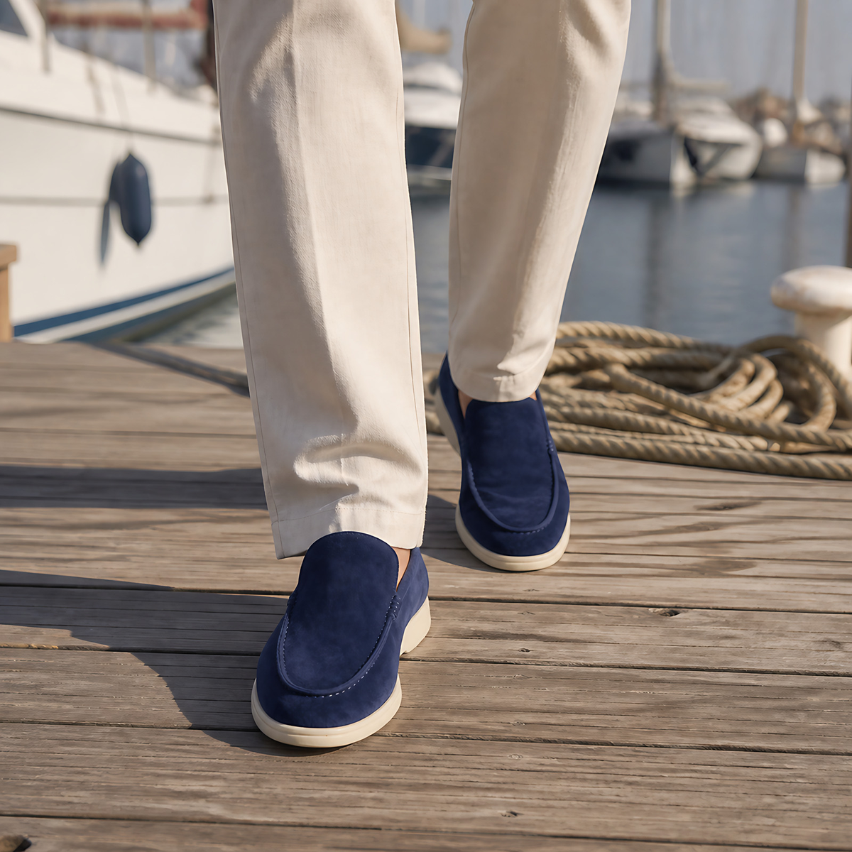 Mocassins homme bout rond, semelle légère antidérapante, 39 au 48, bleu foncé