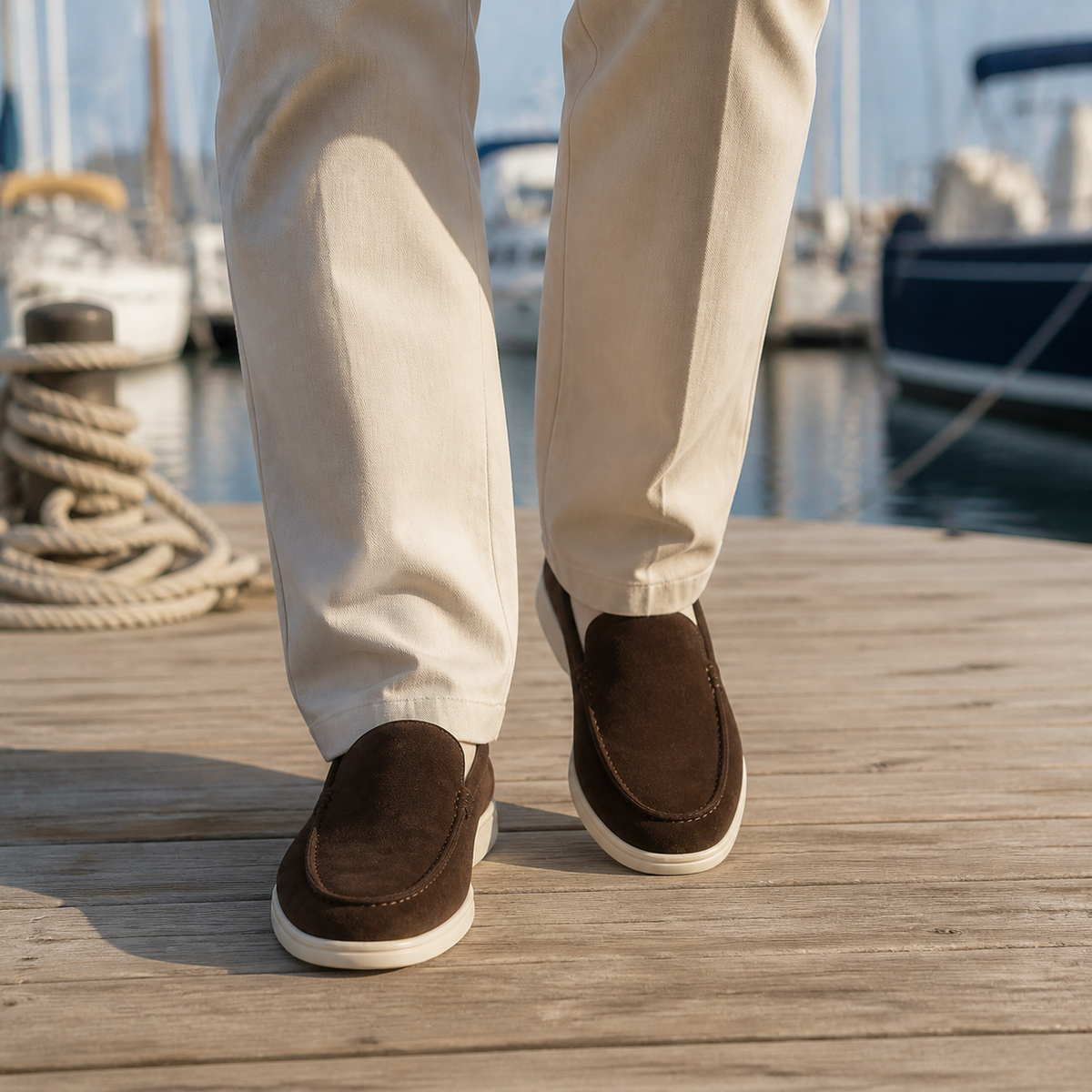 Mocassins homme bout rond, semelle légère antidérapante, 39 au 48, café