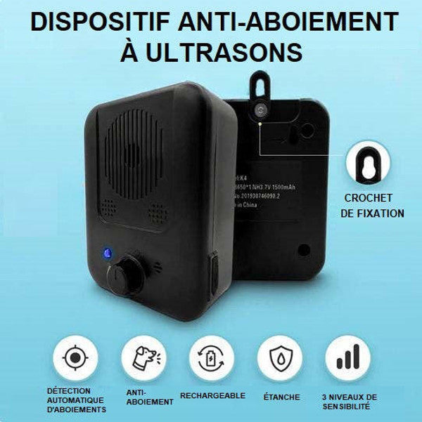 Boîtier anti-aboiement à ultrasons pour chien, rechargeable
