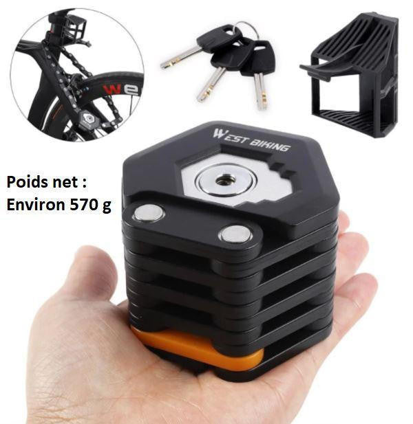 Antivol de vélo pliable à clé, format compact