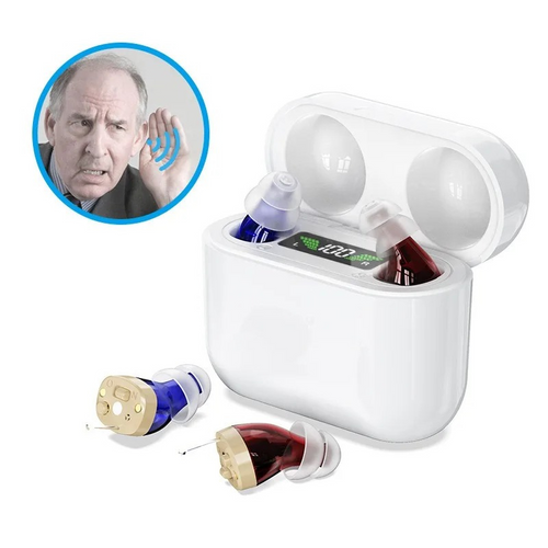 Amplificateur auditif intra-auriculaire rechargeable, étui de charge