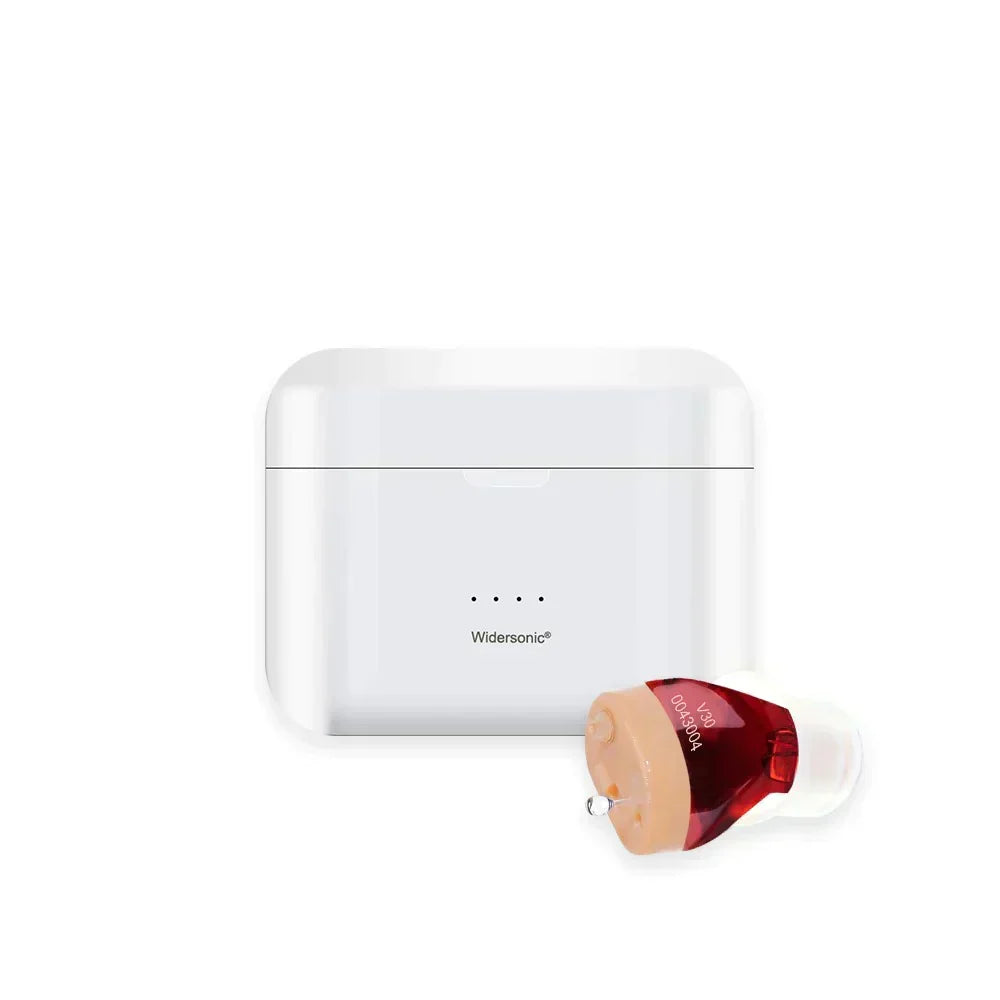 Amplificateur auditif intra-auriculaire rechargeable, étui de charge