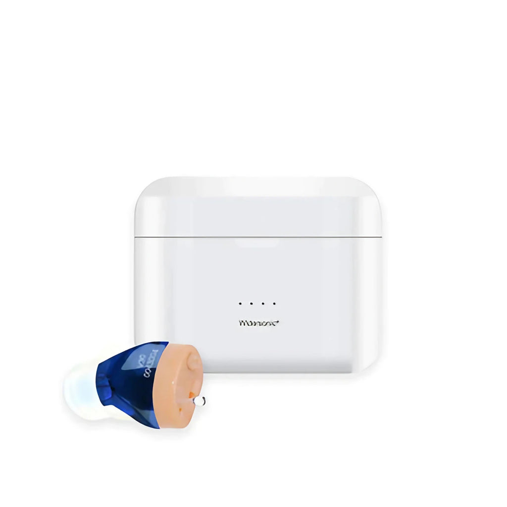 Amplificateur auditif intra-auriculaire rechargeable, étui de charge