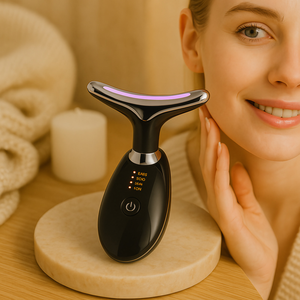 Appareil de massage visage et cou à LED trois couleurs, USB