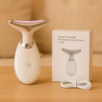 Appareil de massage visage et cou à LED trois couleurs, USB, blanc