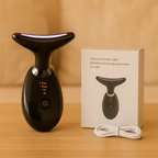 Appareil de massage visage et cou à LED trois couleurs, USB, noir