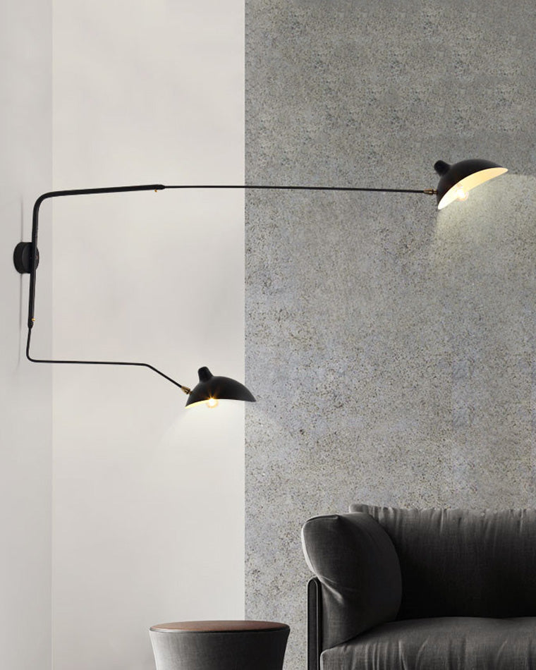 Applique murale articulée à double bras en métal, 65 ou 95 cm, noir