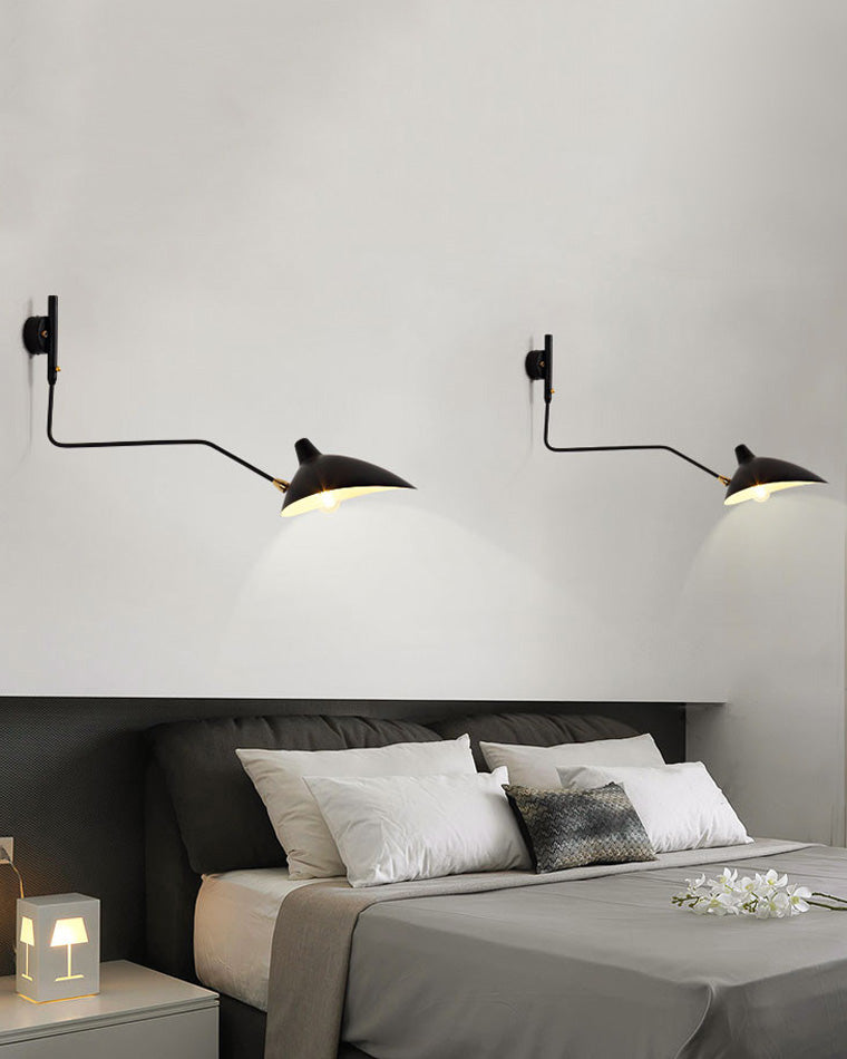 Applique murale articulée à double bras en métal, 65 ou 95 cm, noir