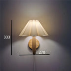Applique murale nordique en bois, abat-jour plissé en tissu, LED
