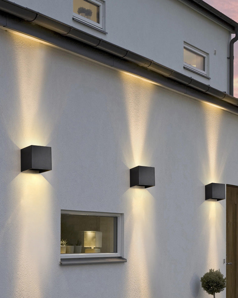 Applique extérieure cube LED IP65, éclairage haut et bas, noir