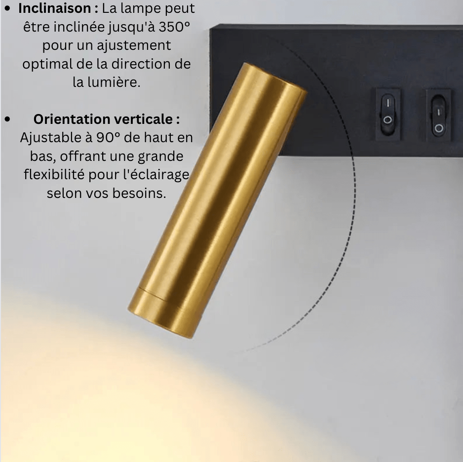 Applique liseuse murale LED en aluminium, trois teintes de lumière