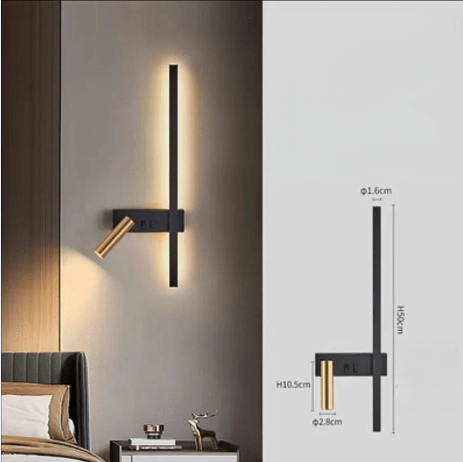 Applique liseuse murale LED en aluminium, trois teintes de lumière, noir